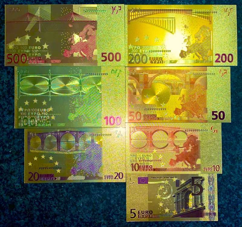 EURO COLORIZED GOLD FOIL - FULL SET FROM 500 EURO TO 5 EURO 2002 - X09999999999(1 BID TAKES ALL 7)