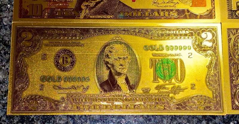 U S A GOLD FOIL - FULL SET 100 DOLLARS TO 1 DOLLAR - UNC GOLD 9999 CARD(1 BID TAKES ALL 8)