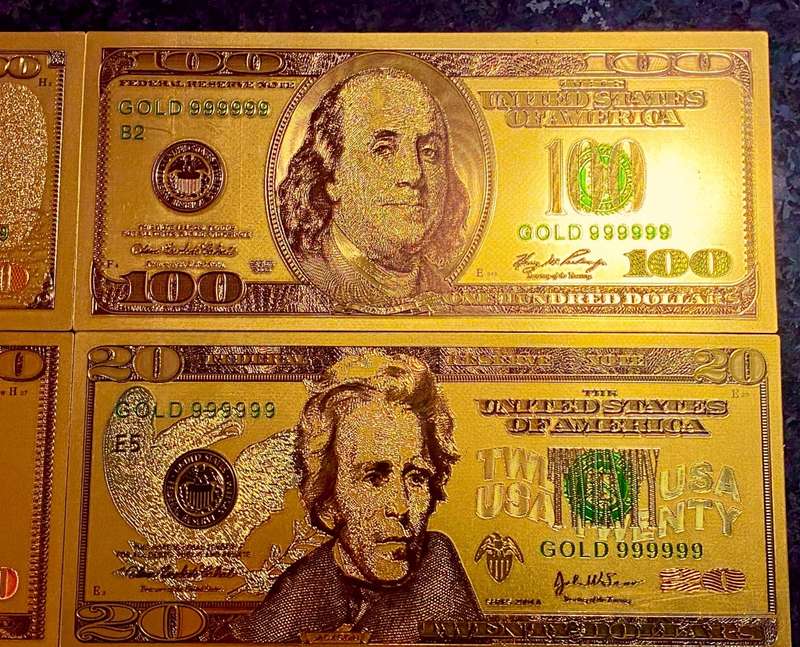 U S A GOLD FOIL - FULL SET 100 DOLLARS TO 1 DOLLAR - UNC GOLD 9999 CARD(1 BID TAKES ALL 8)
