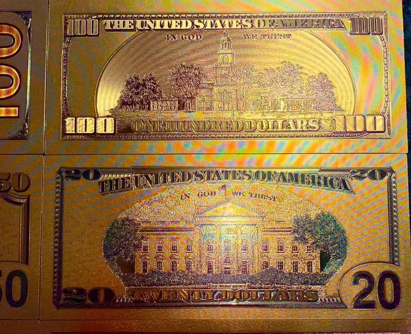 U S A GOLD FOIL - FULL SET 100 DOLLARS TO 1 DOLLAR - UNC GOLD 9999 CARD(1 BID TAKES ALL 8)