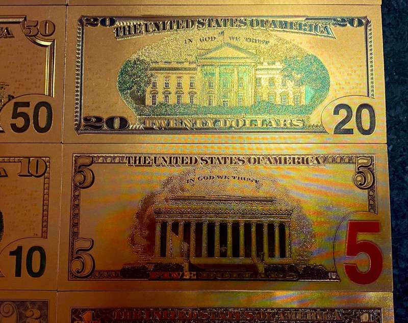 U S A GOLD FOIL - FULL SET 100 DOLLARS TO 1 DOLLAR - UNC GOLD 9999 CARD(1 BID TAKES ALL 8)