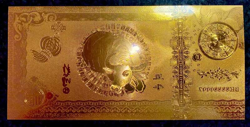 CHINESE ZODIAC CALENDER - YEARS OF OX - 0002 - UNC GOLD FOIL CARD