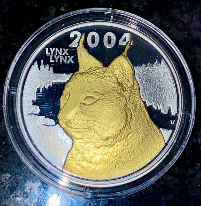 SOUTH AFRICA NATURA SILVER PROOF FINLAND - LYNX 2004 CROWN IN CAPSULE