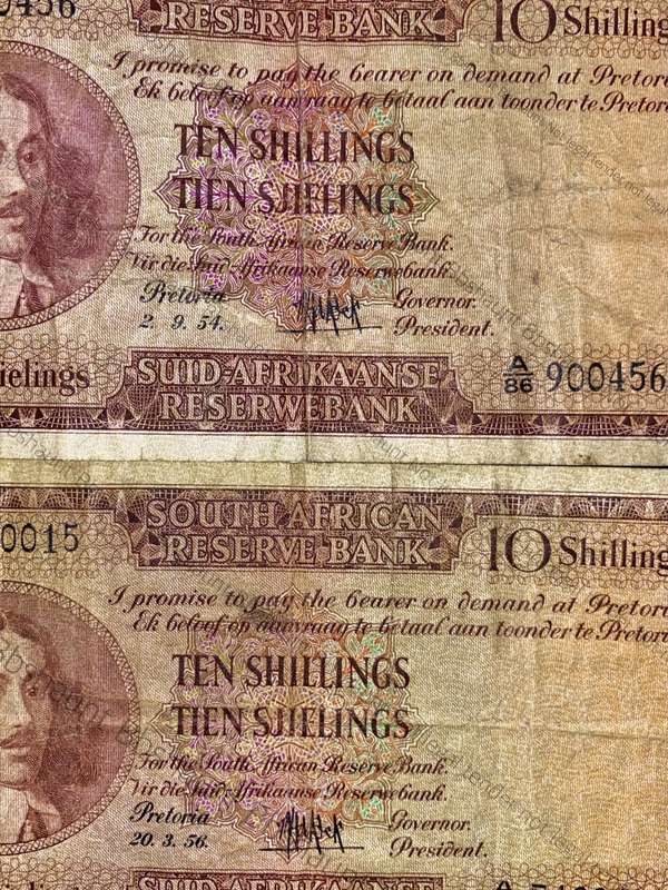 MH DE KOCK TWO DIFFERENT PROTEA COLORS 10 SHILLINGS 1954 & 1956(1 BID TAKES ALL)