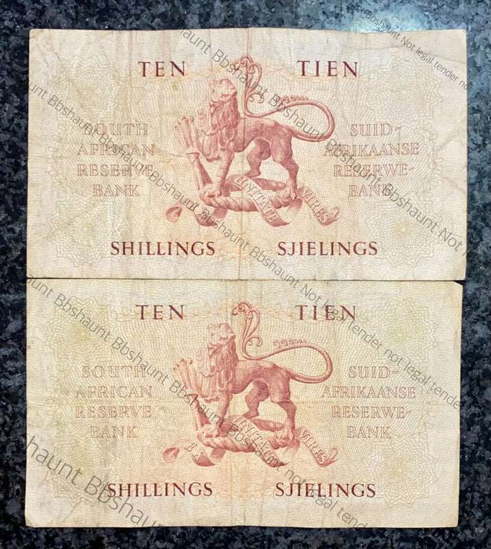 MH DE KOCK TWO DIFFERENT PROTEA COLORS 10 SHILLINGS 1954 & 1956(1 BID TAKES ALL)