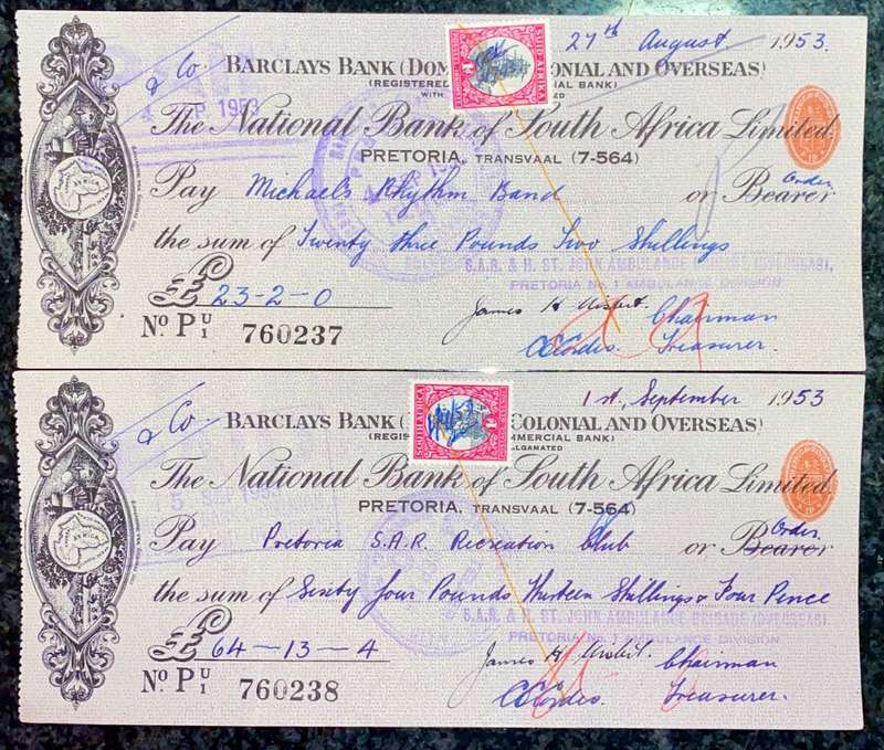 BARCLAYS BANK COLONIAL & OVERSEAS IN SEQ POUNDS 1956 CAPE HOPE 1D STAMP -- ST JOHN AMBULANCE BRIGAD