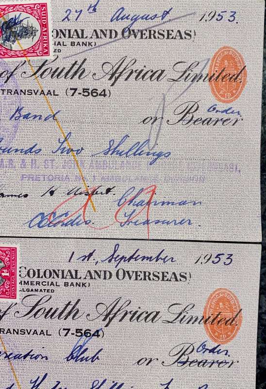 BARCLAYS BANK COLONIAL & OVERSEAS IN SEQ POUNDS 1956 CAPE HOPE 1D STAMP -- ST JOHN AMBULANCE BRIGAD