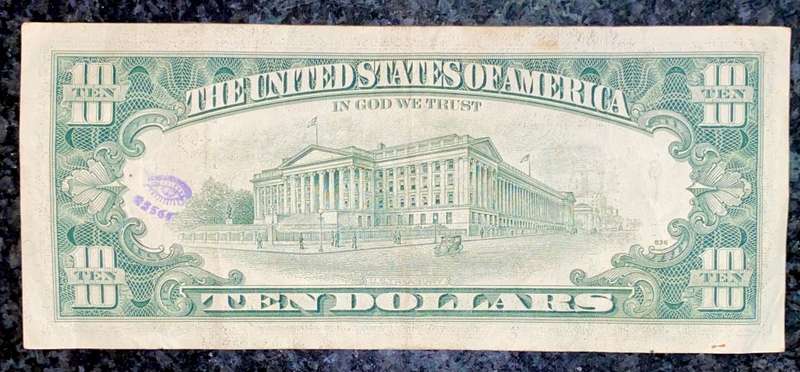 U S A 10 DOLLAR DALLAS 1988 GREEN SEAL WITH EYE STAMP