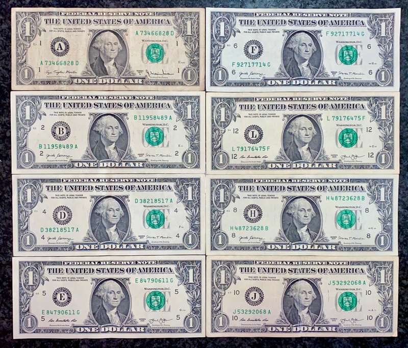 U S A - 1 DOLLAR FEDERAL BANK COLLECTION- BOSTON,NEW YORK,CLEVELAND,RICHMOND,ATLANTA,SAN FRANCISCO