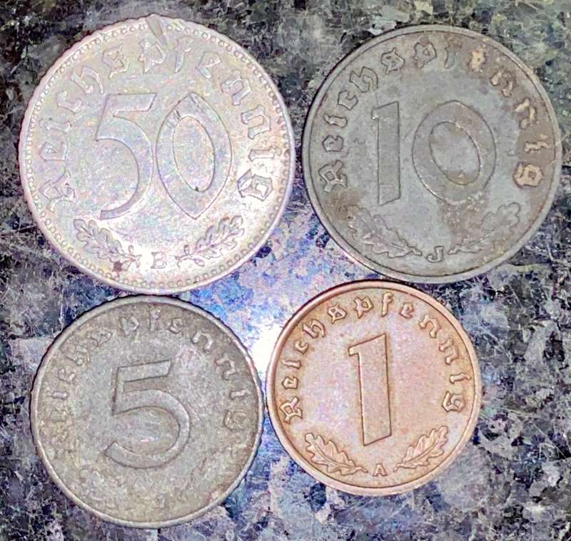 GERMANY SET 50 PFENNIG 1941, 10 PF 1940, 5 PF 1940 & 1 PFENNIG 1939 ALL WW2(1 BID TAKES ALL)