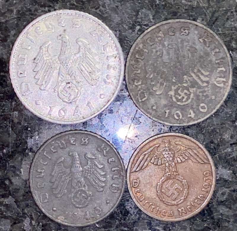 GERMANY SET 50 PFENNIG 1941, 10 PF 1940, 5 PF 1940 & 1 PFENNIG 1939 ALL WW2(1 BID TAKES ALL)