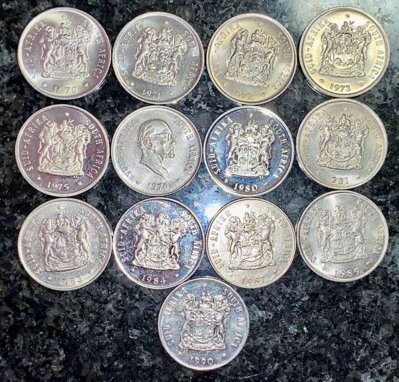 SOUTH AFRICA 20 CENT SOME PROOF 1970, 71, 72, 73, 75, 76, 80, 81, 83, 84, 87, 89, 90(1 BID TAKES ALL