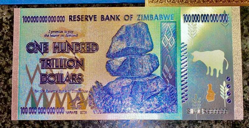 ZIMBABWE - 100 TRILLION DOLLARS SILVER 2008 - GOLD FOIL999 CARD - AMAZING ART - WITH CERT & FOLDER