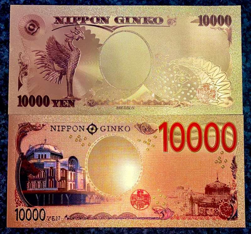 JAPAN -- 10,000 YEN NIPPON SET -- COLORIZED GOLD FOIL 999999 CARD - LOVELY ART - WITH CERT & FOLDER
