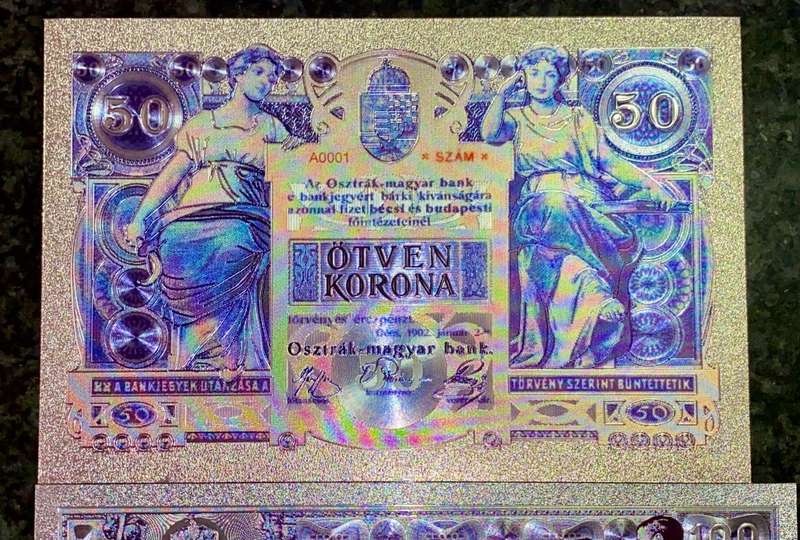 AUSTRIA - SET 100 KRONEN & 50 KRONEN 1902 -SILVER - COLORIZED GOLD FOIL999 CARD