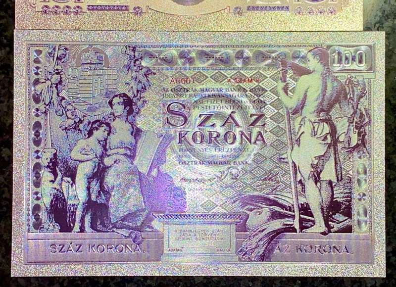 AUSTRIA - SET 100 KRONEN & 50 KRONEN 1902 -SILVER - COLORIZED GOLD FOIL999 CARD