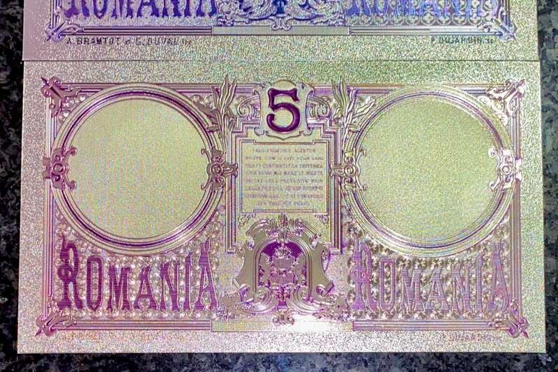 ROMANIA - SET 50 LEI, 10 LEI & 5 LEI  1877 - SILVER - COLORIZED GOLD FOIL999 BIG CARDS