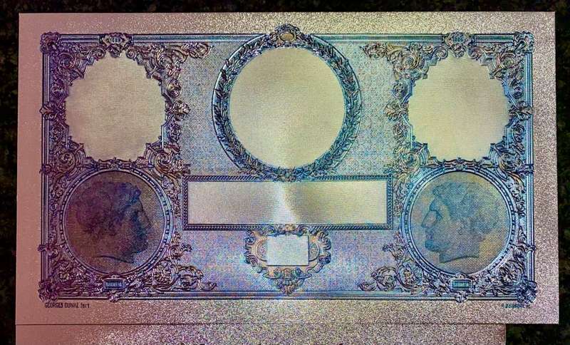 ROMANIA - 1000 LEI 1933 & 100 LEI 1931 - SILVER - COLORIZED GOLD FOIL999 - LOVELY ART - HUGE CARD
