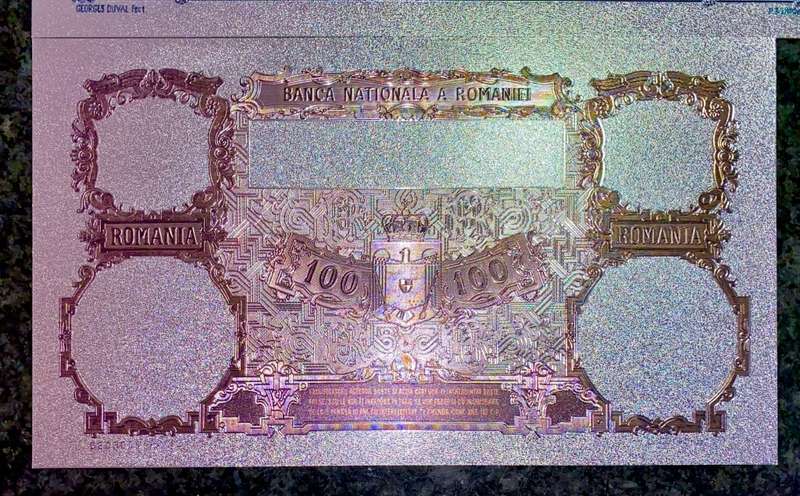 ROMANIA - 1000 LEI 1933 & 100 LEI 1931 - SILVER - COLORIZED GOLD FOIL999 - LOVELY ART - HUGE CARD