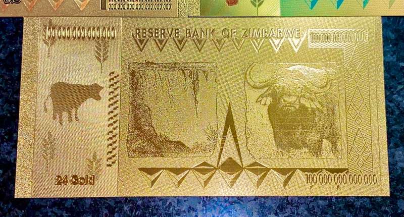 ZIMBABWE - SET $100 TRILLION, DECILLION, VIGINTILLION, BICENTILLION + .COLORIZED GOLD FOIL999 CARD