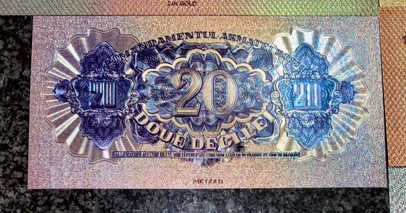 ROMANIA - FULL SET 5000 LEI TO 1 LEI 1944 SILVER - COLORIZED GOLD FOIL999 CARD - AMAZING ART -