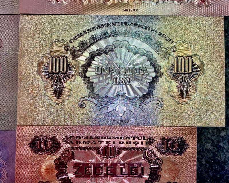 ROMANIA - FULL SET 5000 LEI TO 1 LEI 1944 SILVER - COLORIZED GOLD FOIL999 CARD - AMAZING ART -