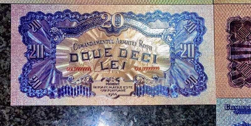 ROMANIA - FULL SET 5000 LEI TO 1 LEI 1944 SILVER - COLORIZED GOLD FOIL999 CARD - AMAZING ART -