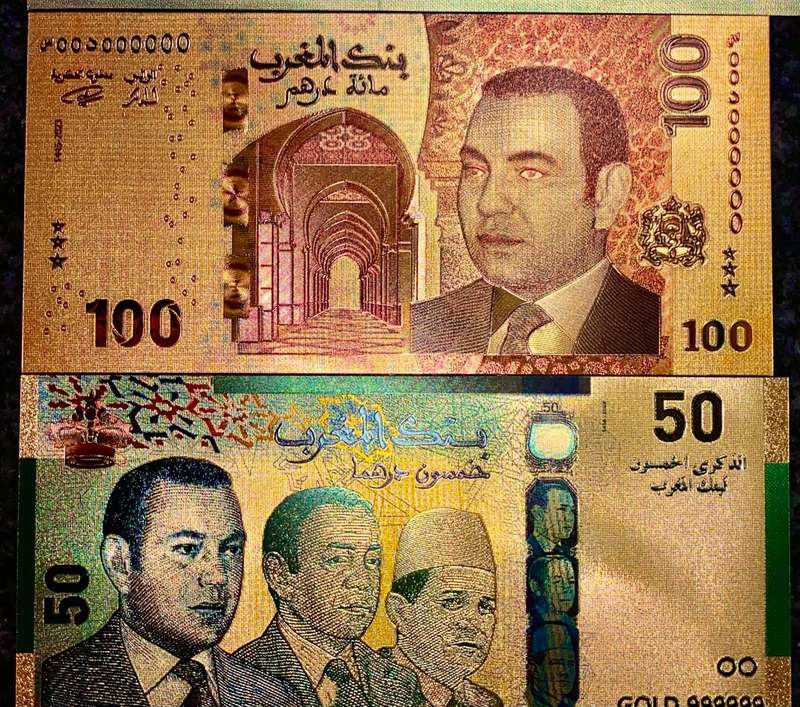 MOROCCO - SET 200 DIRHAMS, 100 DIRHAMS & 50 DM 1987 COLORIZED GOLD FOIL999 CARD - WITH CERT & FOLDER