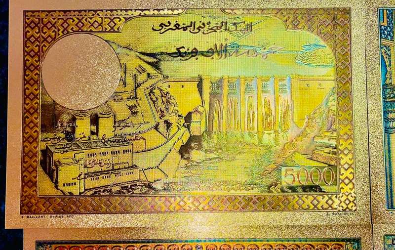 MOROCCO - SET 10,000 FRANCS TO 5 DIRHAMS 1943-1969 COLORIZED GOLD FOIL999 CARDS