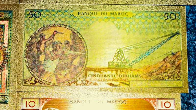 MOROCCO - SET 10,000 FRANCS TO 5 DIRHAMS 1943-1969 COLORIZED GOLD FOIL999 CARDS