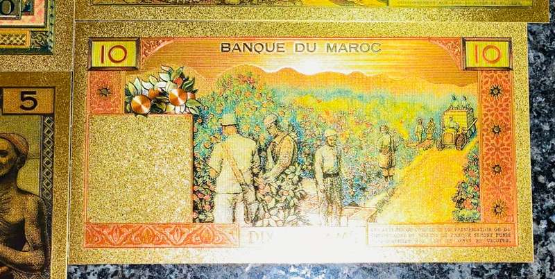 MOROCCO - SET 10,000 FRANCS TO 5 DIRHAMS 1943-1969 COLORIZED GOLD FOIL999 CARDS