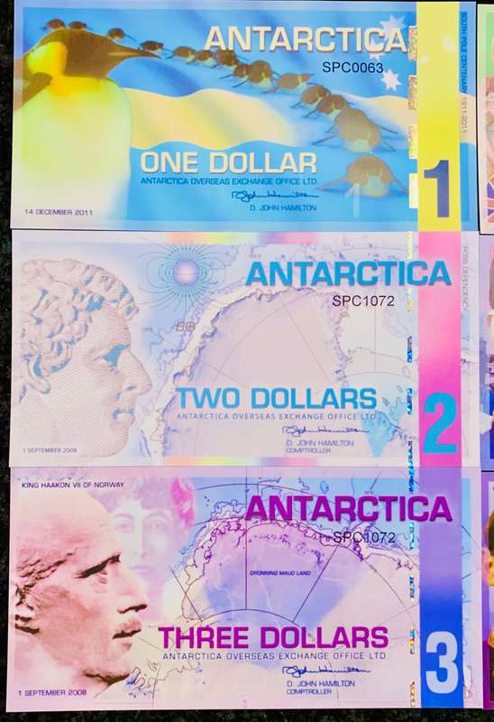 ANTARCTICA - SET 20 DOLLARS TO 1 DOLLAR 2008-2011 - WORLD ART MONEY - COLLECTORS FANTASY BANKNOTES