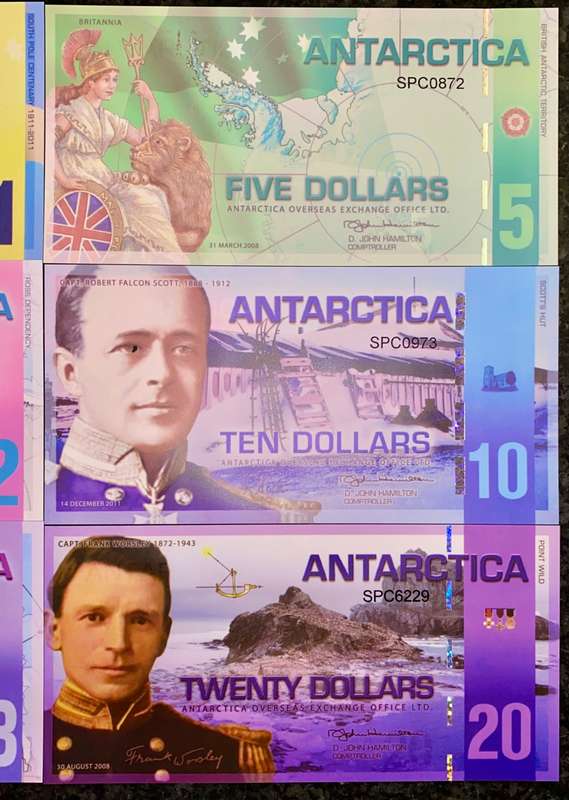 ANTARCTICA - SET 20 DOLLARS TO 1 DOLLAR 2008-2011 - WORLD ART MONEY - COLLECTORS FANTASY BANKNOTES