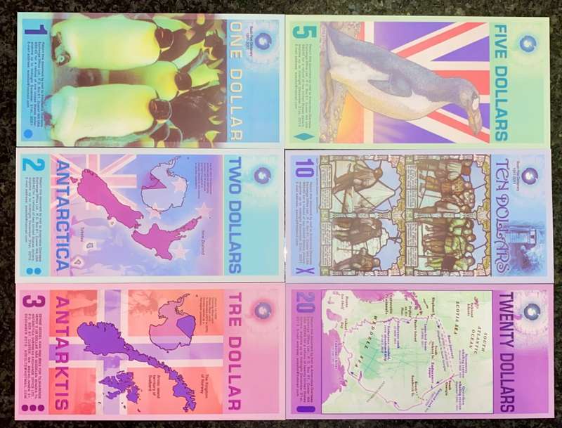 ANTARCTICA - SET 20 DOLLARS TO 1 DOLLAR 2008-2011 - WORLD ART MONEY - COLLECTORS FANTASY BANKNOTES