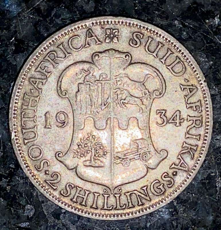 S A UNION SILVER 2 SHILLINGS - 1934 -
