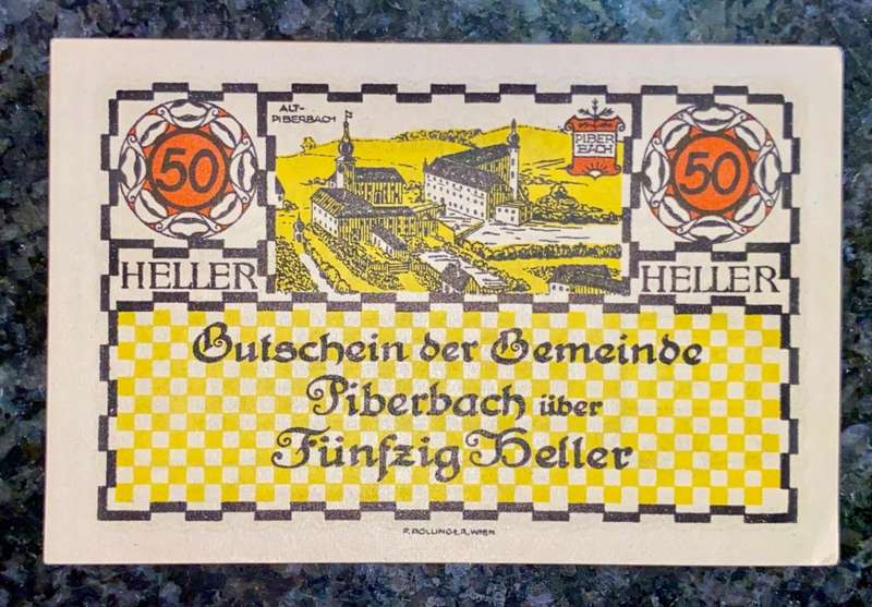 AUSTRIA 50 HELLER - PIBERBACH - 1920 UNC NOTGELD (EMERGENCY MONEY)