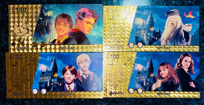 UK - HARRY POTTER SET 100 POUNDS - COLORIZED GOLD FOIL999 CARD - AMAZING ART -
