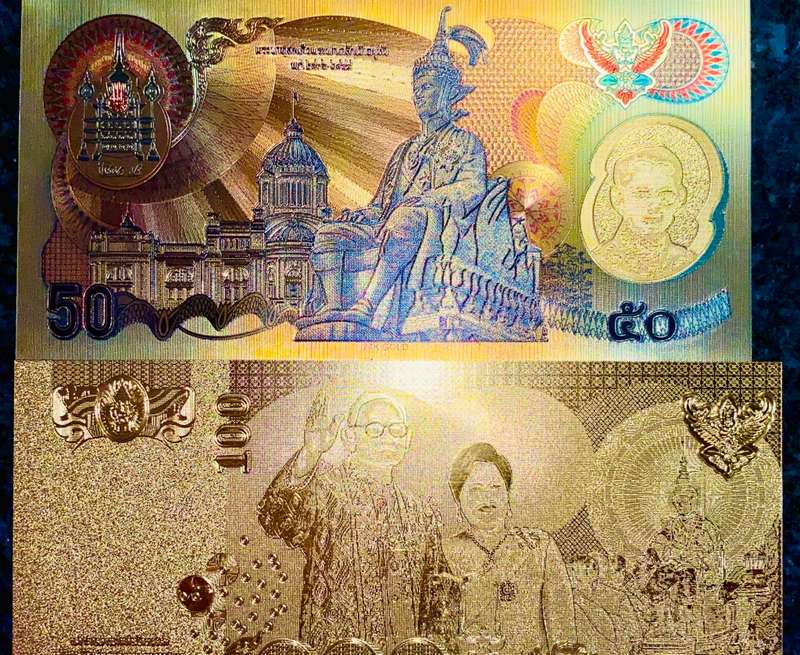 THAILAND - SET 100 BAHT GOLD & 50 BAHT COLORIZED GOLD FOIL999 CARD -AMAZING ART- WITH CERT & FOLDER