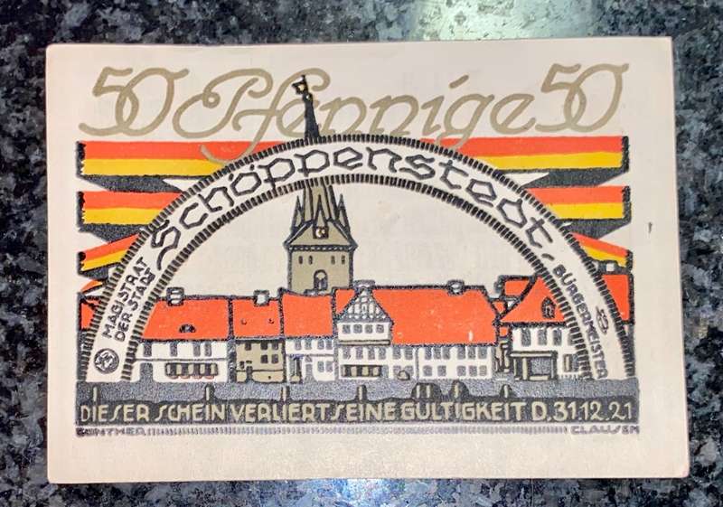 GERMANY 50 PFENNIG - SCHOPPENSTADT - 1921 AUNC NOTGELD (EMERGENCY MONEY) - AMAZING ART