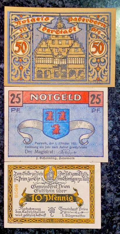 GERMANY SET 50 PFENNIG,25PF & 10 PF 1921 UNC NOTGELD (EMERGENCY MONEY) - AMAZING ART