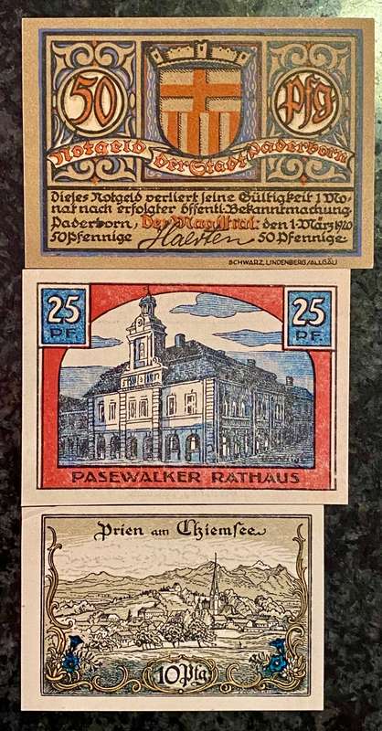 GERMANY SET 50 PFENNIG,25PF & 10 PF 1921 UNC NOTGELD (EMERGENCY MONEY) - AMAZING ART