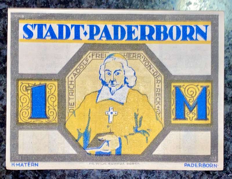 GERMANY 1 MARK - PADERBORN - 1921 UNC NOTGELD (EMERGENCY MONEY) - AMAZING ART