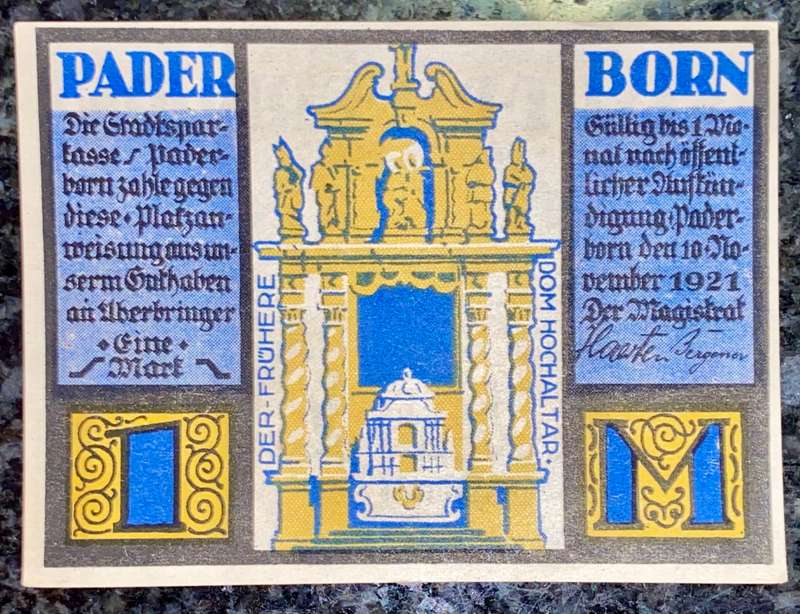 GERMANY 1 MARK - PADERBORN - 1921 UNC NOTGELD (EMERGENCY MONEY) - AMAZING ART