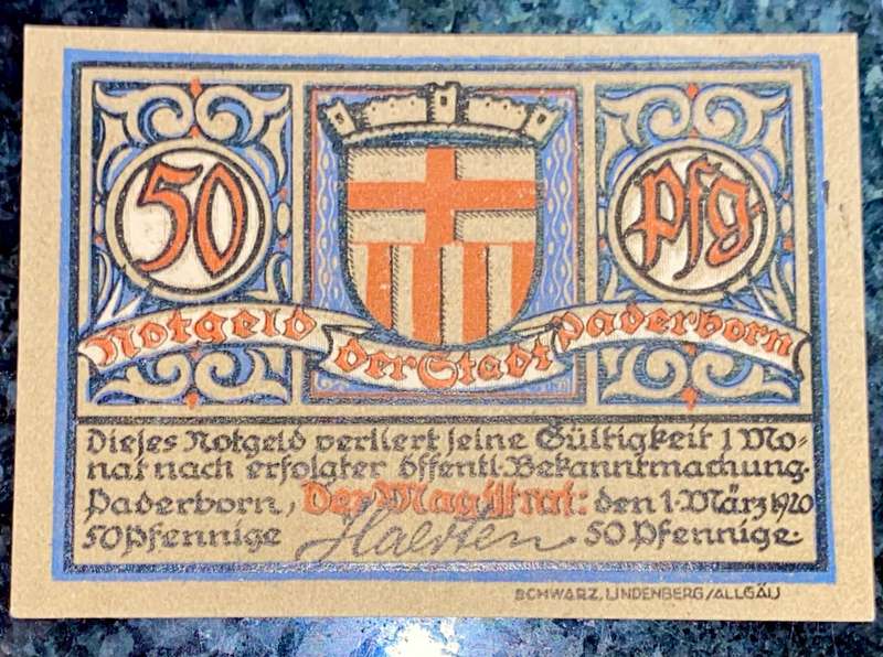 GERMANY 50 PFENNING - PADERBORN - 1920 UNC NOTGELD (EMERGENCY MONEY) - AMAZING ART