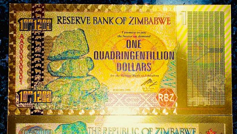 ZIMBABWE SET  1 MYTRILLION DOLLARS 30,003 ZERO`S & 1 QUADERINGENTILLION DOLLAR - GOLD FOIL999 CARDS