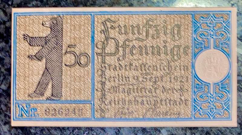 GERMANY 50 PFENNIG - BERLIN DISTRICT 2 - 1921 UNC NOTGELD (EMERGENCY MONEY) - AMAZING ART