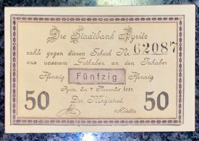 GERMANY 50 PFENNIG - PYRITZ CHÂTEAU - 1921 UNC NOTGELD (EMERGENCY MONEY) - AMAZING ART