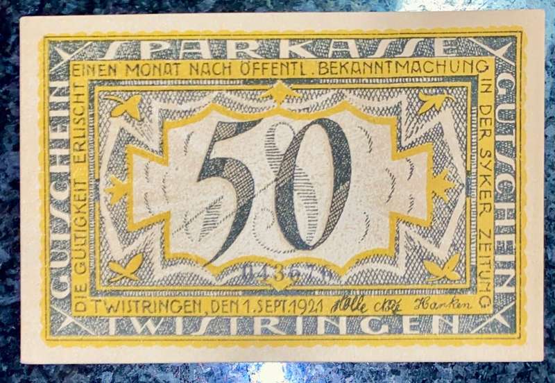 GERMANY 50 PFENNIG - TWISTRINGEN - 1921 UNC NOTGELD (EMERGENCY MONEY) - AMAZING ART
