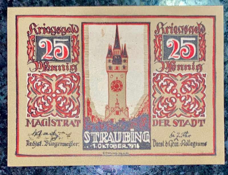 GERMANY 25 PFENNIG - STRAUBING - 1923 UNC NOTGELD (EMERGENCY MONEY) - AMAZING ART