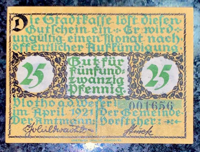 GERMANY 25 PFENNIG - VLOTO - 1921 UNC NOTGELD (EMERGENCY MONEY) - AMAZING ART